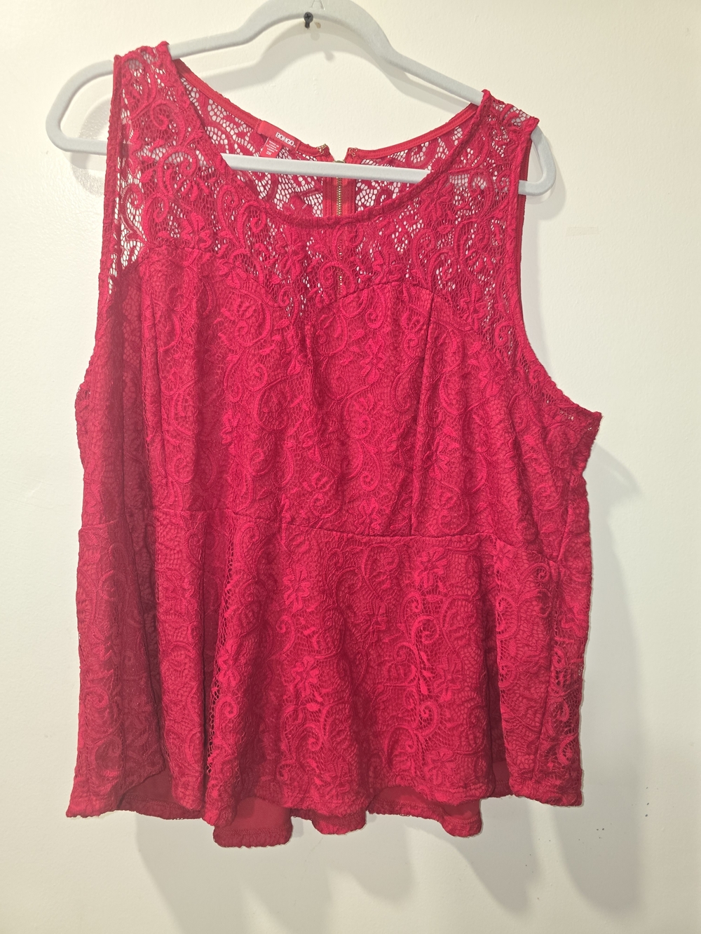 BONGO Red Lace Tank with Sheer Yoke And Zippered Back
